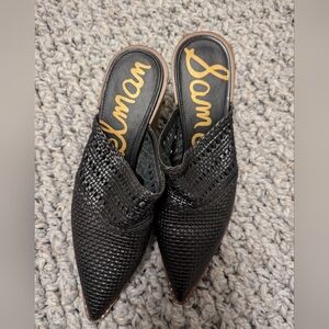 Sam Edelman Lilliana Black Leather Pointed Toe Woven Mule Heels Women Sz 9